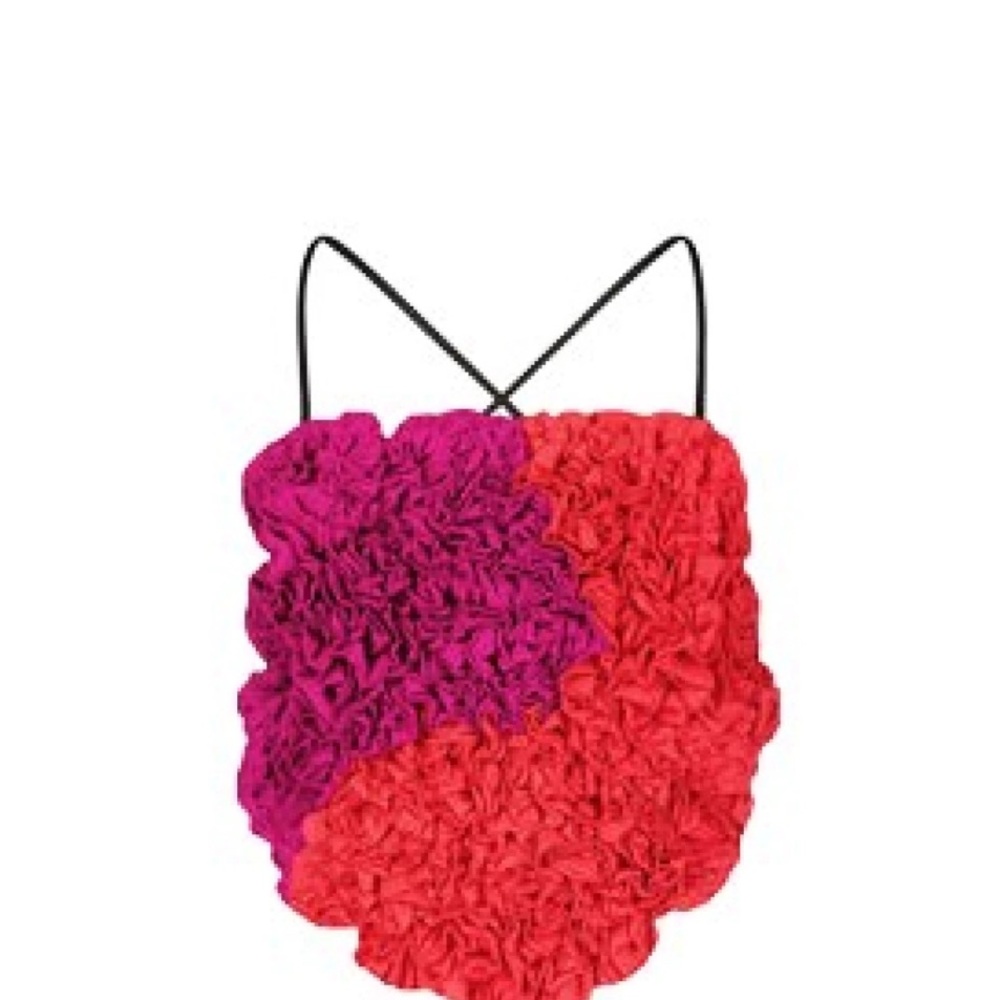 Mara Hoffman Red and Purple Andrea top with Ruffled Texture size XL